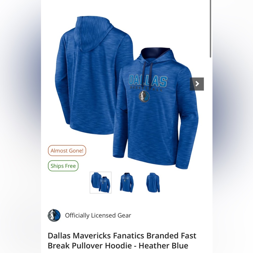 Dallas Mavericks Fanatics Branded Fast Break Pullover Hoodie - Heather Blue